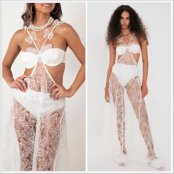 For Love and Lemons Mackenzie Butterfly Lace Slip Cut Out Dress Size Med… - Picture 3 of 14